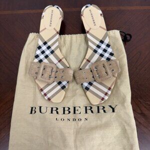 Burberry Classic Suede Low Heel Strap Slide Sandal Nova Check